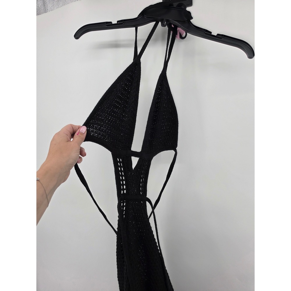 Babyboo Arabella Black Crochet Knit Halter Maxi Dress Cutout Backless Small - Picture 4 of 14